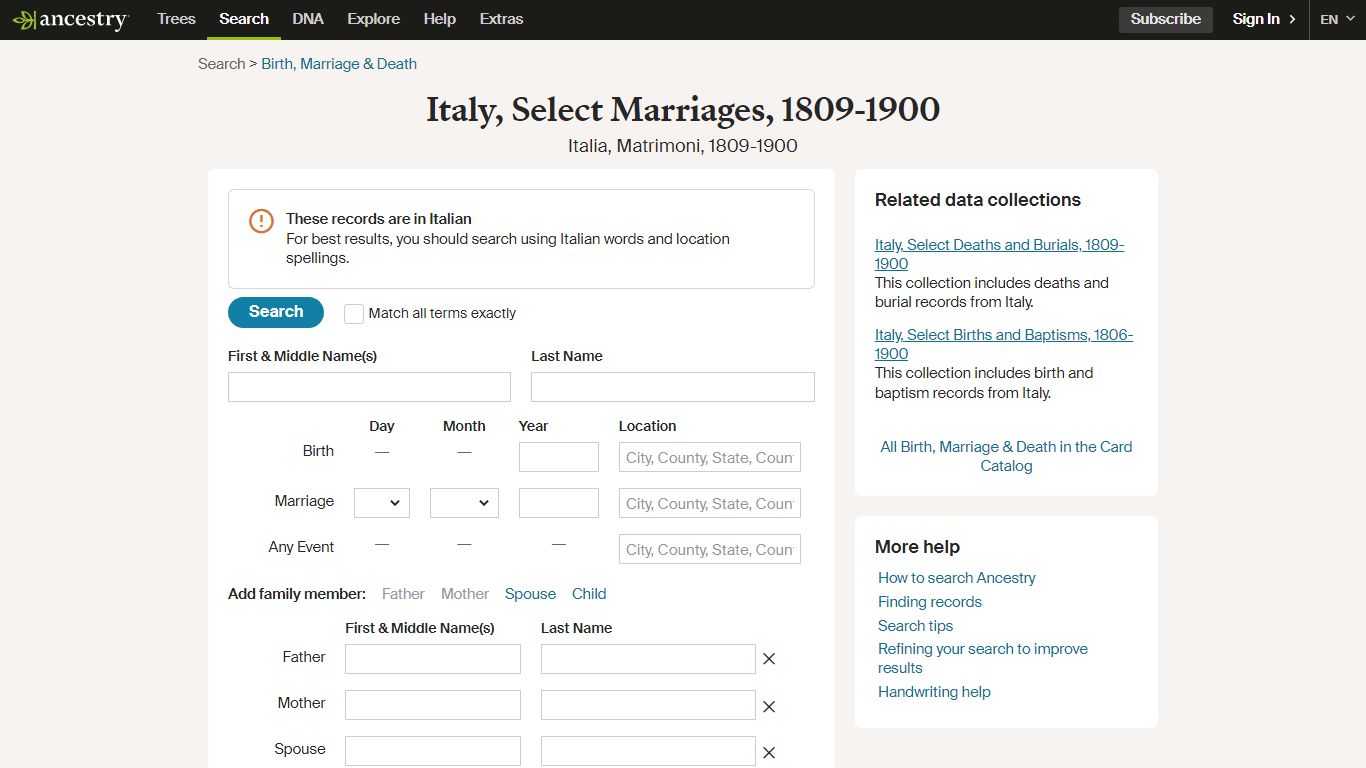 Italy, Select Marriages, 1809-1900 - Ancestry