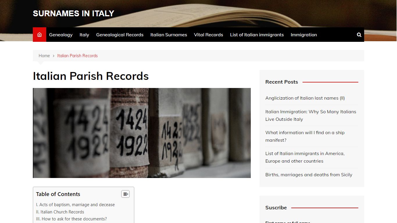 Italian Parish Records - SURNAMES IN ITALY